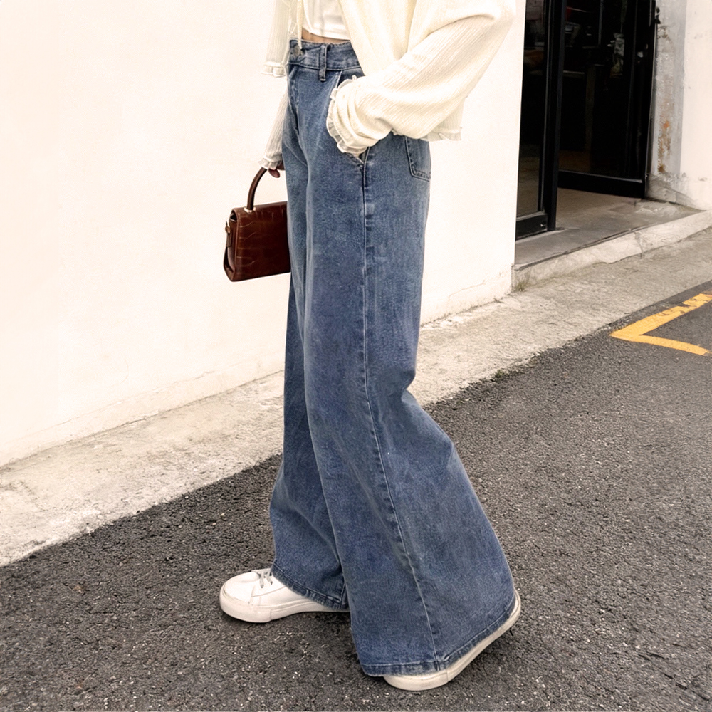 百搭遮肉款牛仔寬褲