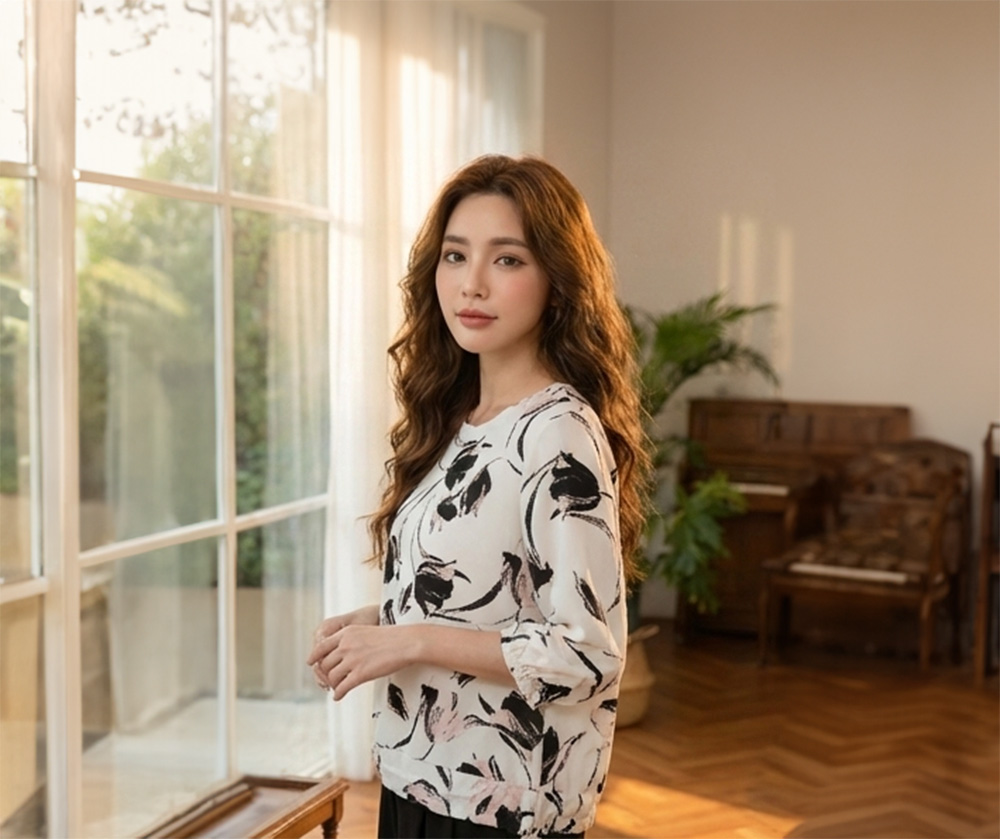 花漾手繪感荷葉袖上衣,evaviva,99-AL5630,花漾手繪感荷葉袖上衣,領500,999免運