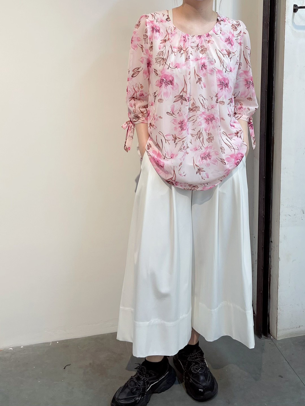 優雅雪紡植物印花上衣,evaviva,99-AL6664,優雅雪紡植物印花上衣,領500,999免運