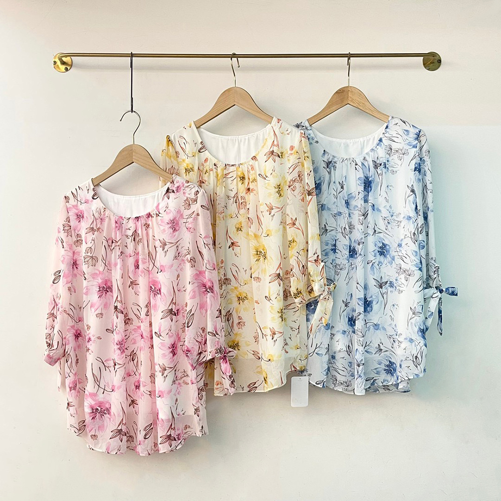 優雅雪紡植物印花上衣,evaviva,99-AL6664,優雅雪紡植物印花上衣,領500,999免運