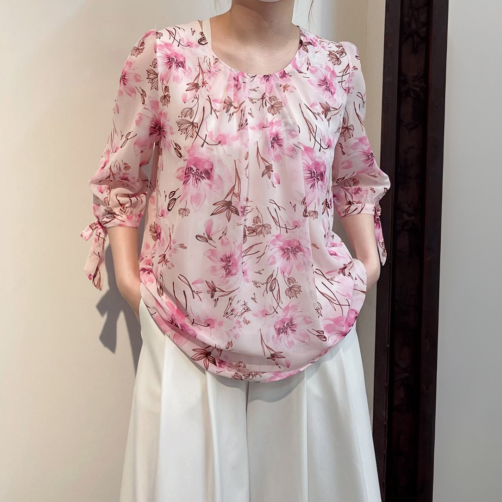 優雅雪紡植物印花上衣,evaviva,99-AL6664,優雅雪紡植物印花上衣,領500,999免運