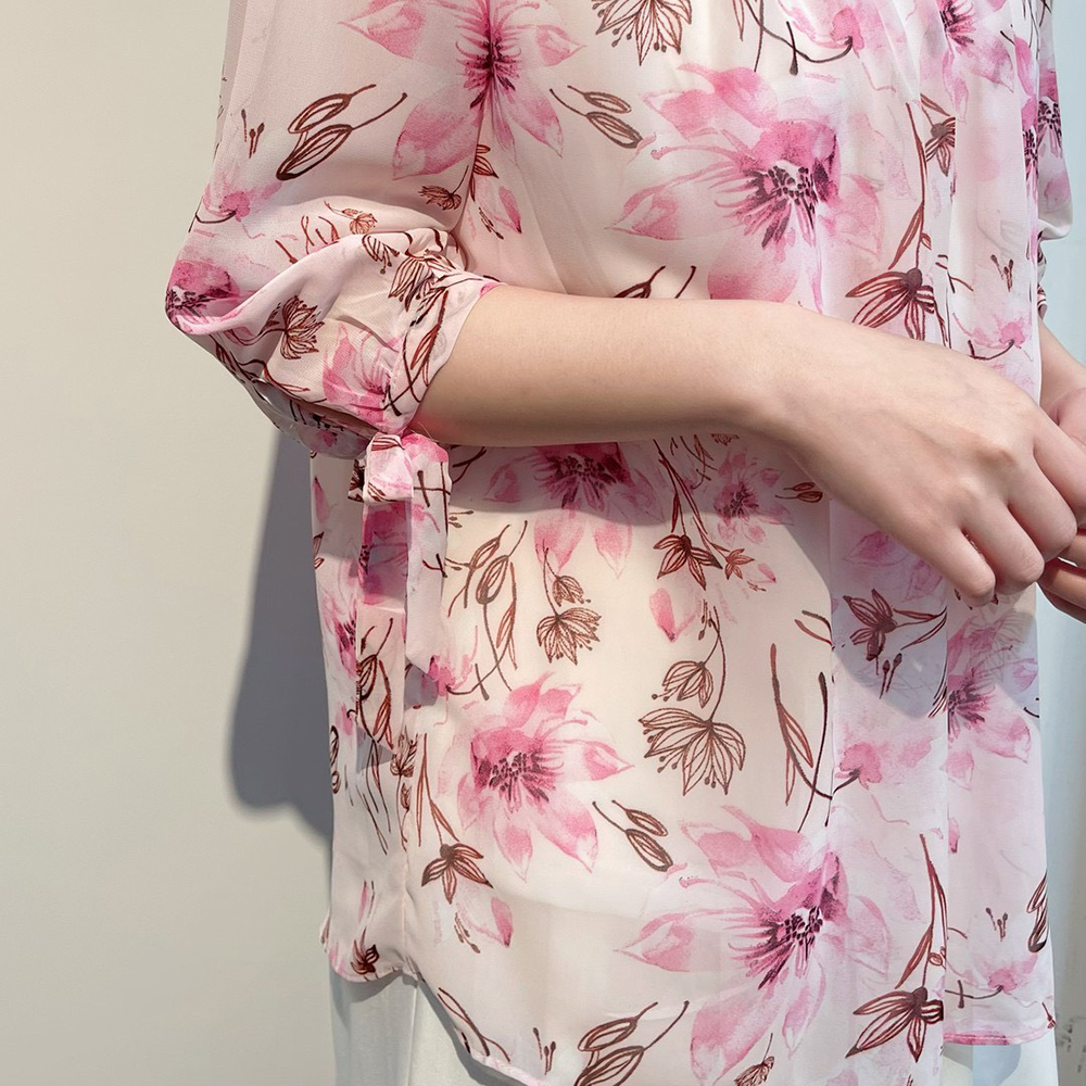 優雅雪紡植物印花上衣,evaviva,99-AL6664,優雅雪紡植物印花上衣,領500,999免運