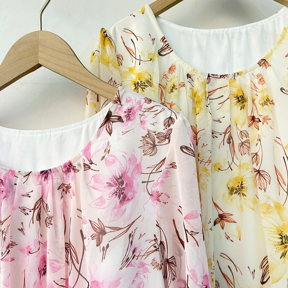 優雅雪紡植物印花上衣,evaviva,99-AL6664,優雅雪紡植物印花上衣,領500,999免運