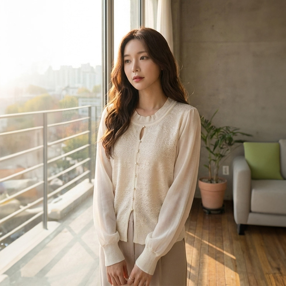 針織開衩拼接袖上衣