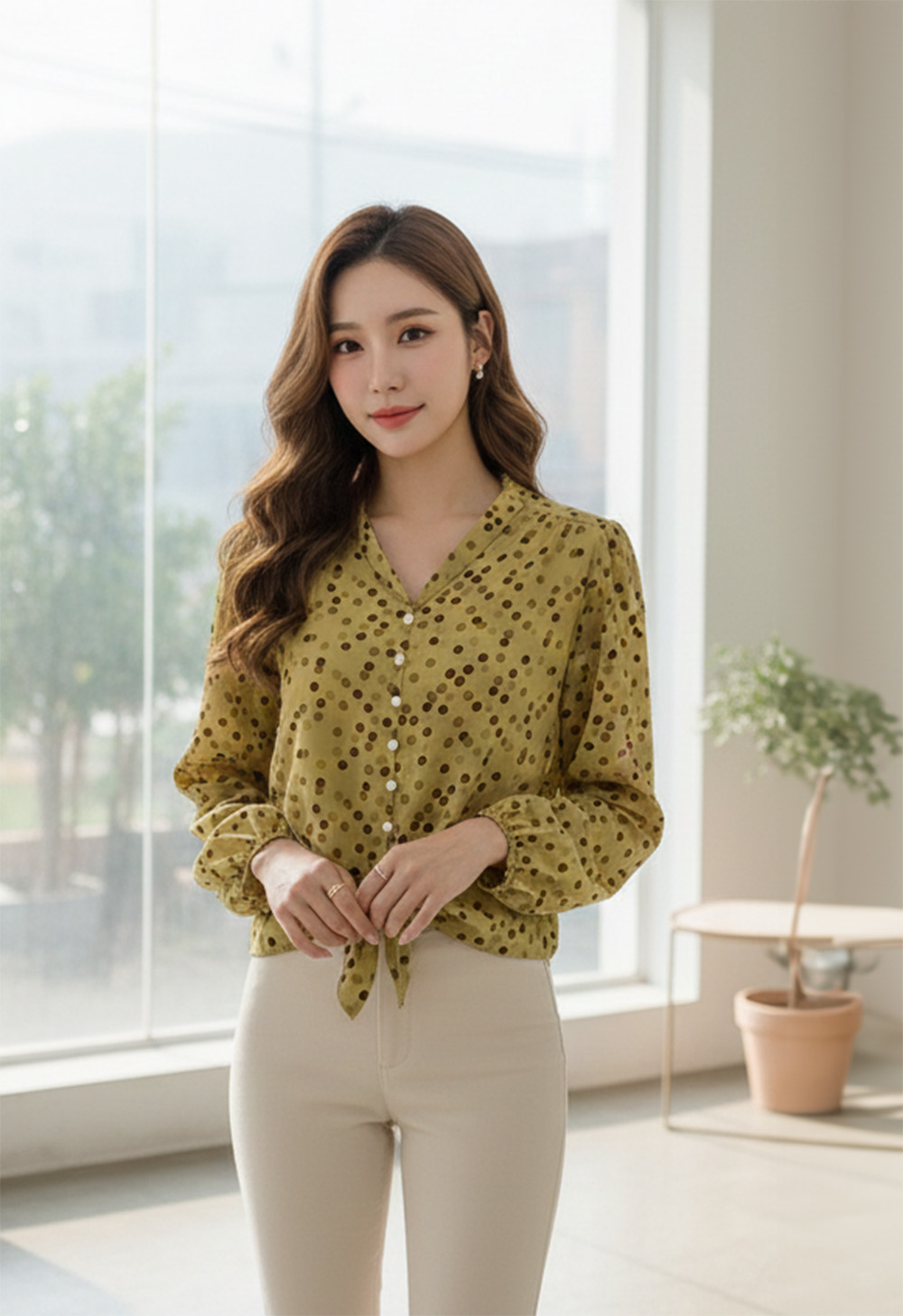復古點點V領綁帶上衣,evaviva,99-AT7086,復古點點V領綁帶上衣,領500,999免運