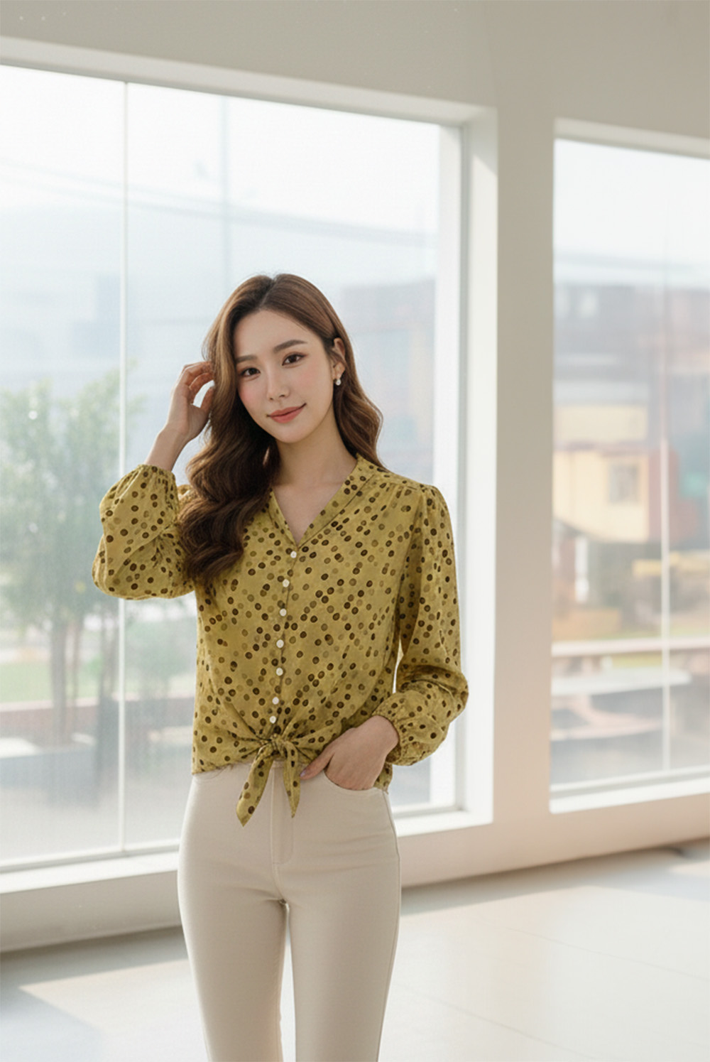 復古點點V領綁帶上衣,evaviva,99-AT7086,復古點點V領綁帶上衣,領500,999免運