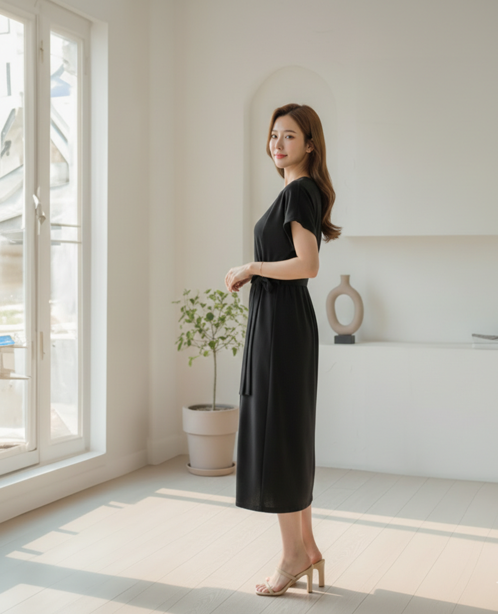 溫柔側綁帶圓領洋裝,evaviva,99-AV6799,溫柔側綁帶圓領洋裝,領500,999免運