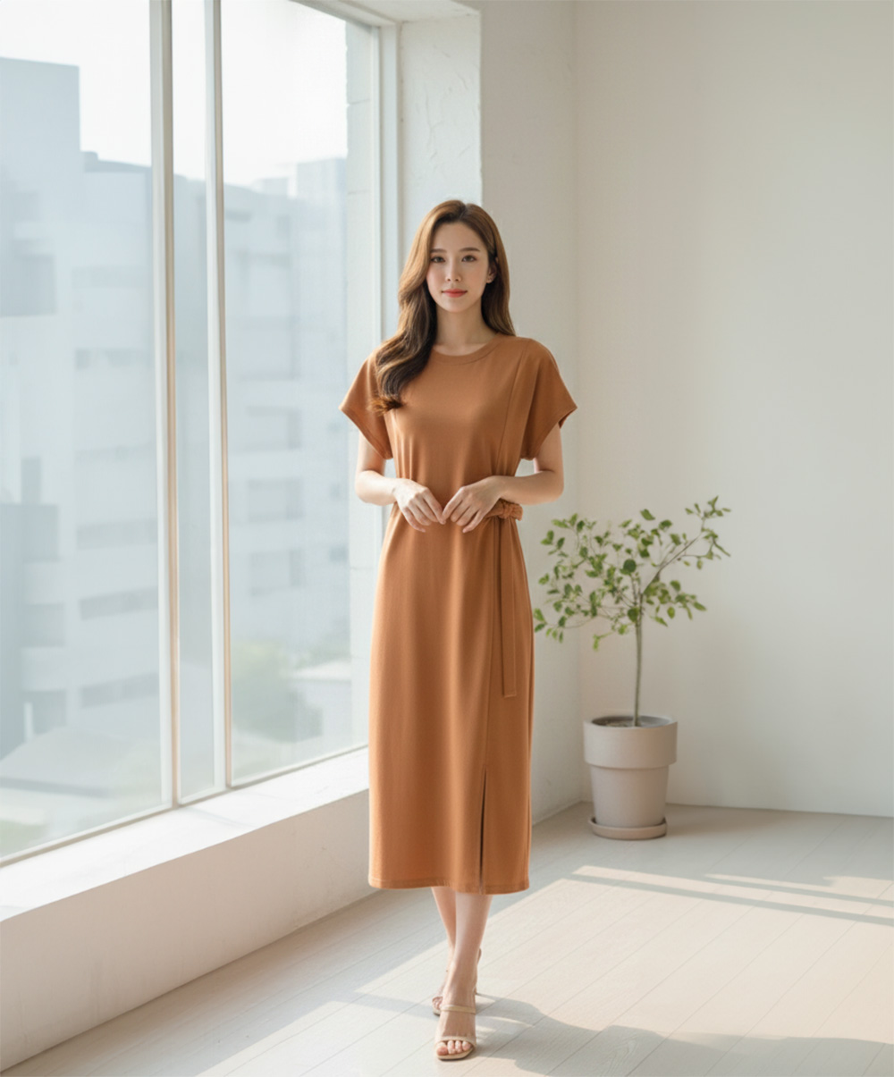 溫柔側綁帶圓領洋裝,evaviva,99-AV6799,溫柔側綁帶圓領洋裝,領500,999免運