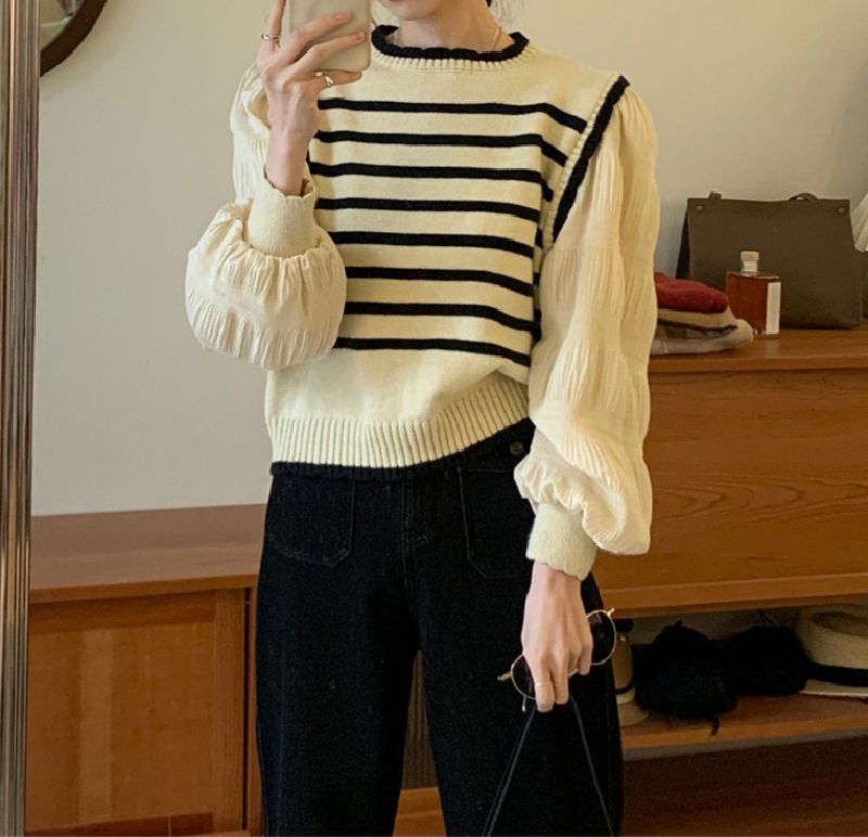 假兩件針織拼接上衣,evaviva,8C-GV7399,假兩件針織拼接上衣,領500,999免運