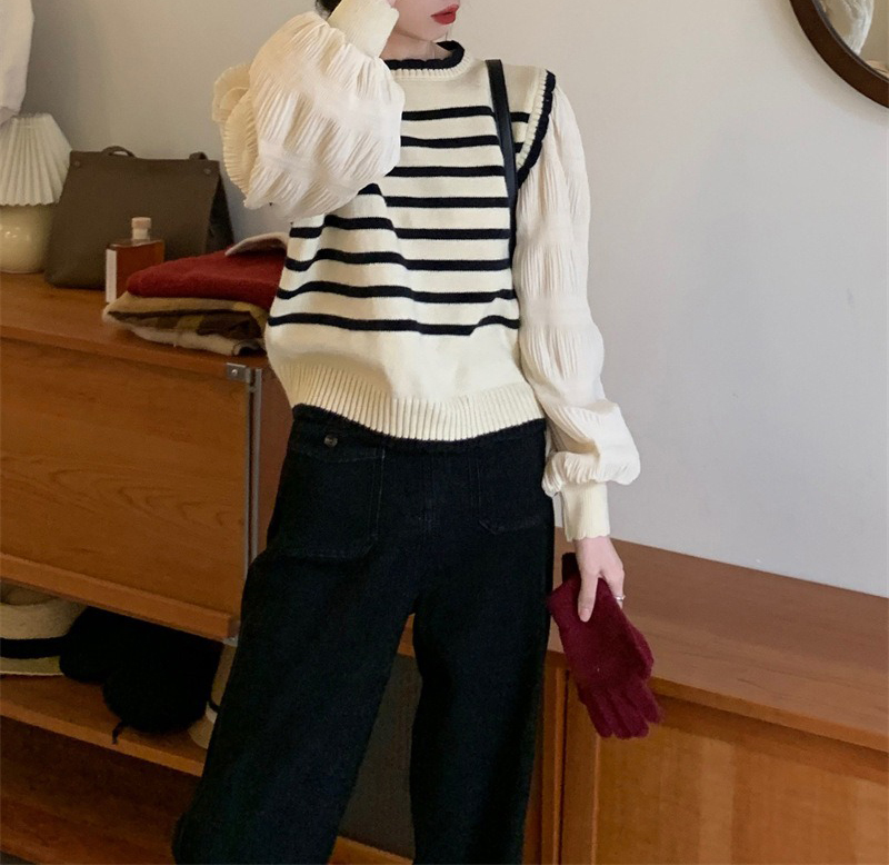 假兩件針織拼接上衣,evaviva,8C-GV7399,假兩件針織拼接上衣,領500,999免運