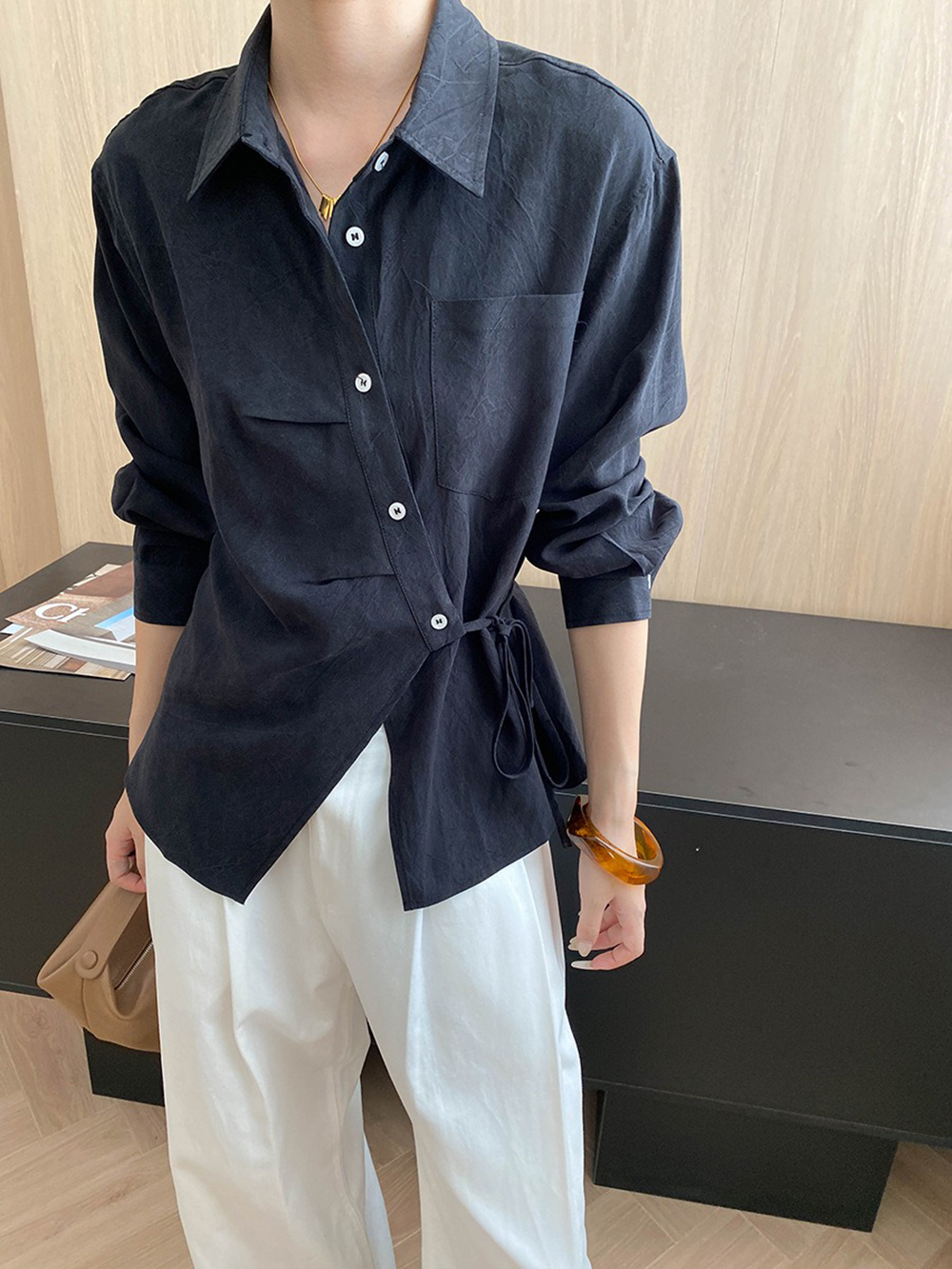 天絲綁帶收腰設計襯衫,evaviva,4N-ZA09173,天絲綁帶收腰設計襯衫,周新品優惠,NEWARRIVAL