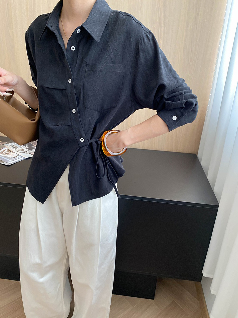 天絲綁帶收腰設計襯衫,evaviva,4N-ZA09173,天絲綁帶收腰設計襯衫,周新品優惠,NEWARRIVAL