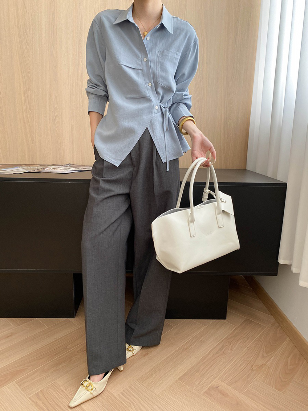 天絲綁帶收腰設計襯衫,evaviva,4N-ZA09173,天絲綁帶收腰設計襯衫,周新品優惠,NEWARRIVAL