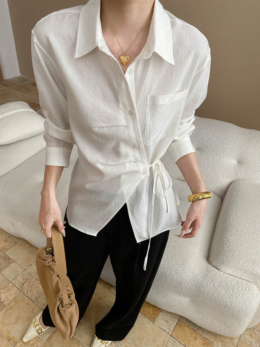 天絲綁帶收腰設計襯衫,evaviva,4N-ZA09173,天絲綁帶收腰設計襯衫,周新品優惠,NEWARRIVAL