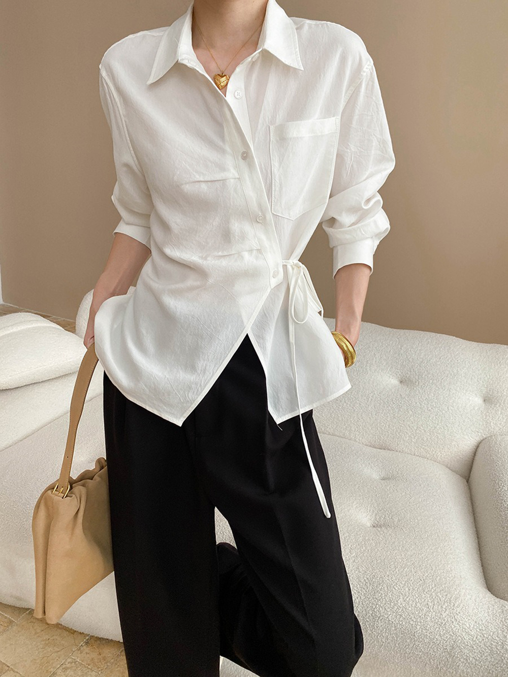 天絲綁帶收腰設計襯衫,evaviva,4N-ZA09173,天絲綁帶收腰設計襯衫,周新品優惠,NEWARRIVAL