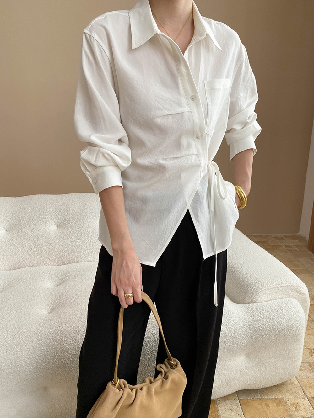 天絲綁帶收腰設計襯衫,evaviva,4N-ZA09173,天絲綁帶收腰設計襯衫,周新品優惠,NEWARRIVAL