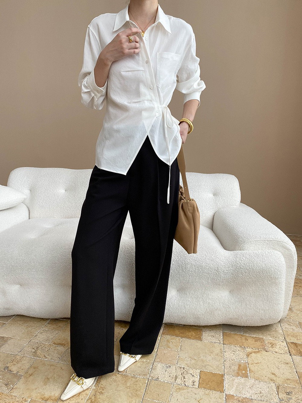 天絲綁帶收腰設計襯衫,evaviva,4N-ZA09173,天絲綁帶收腰設計襯衫,周新品優惠,NEWARRIVAL