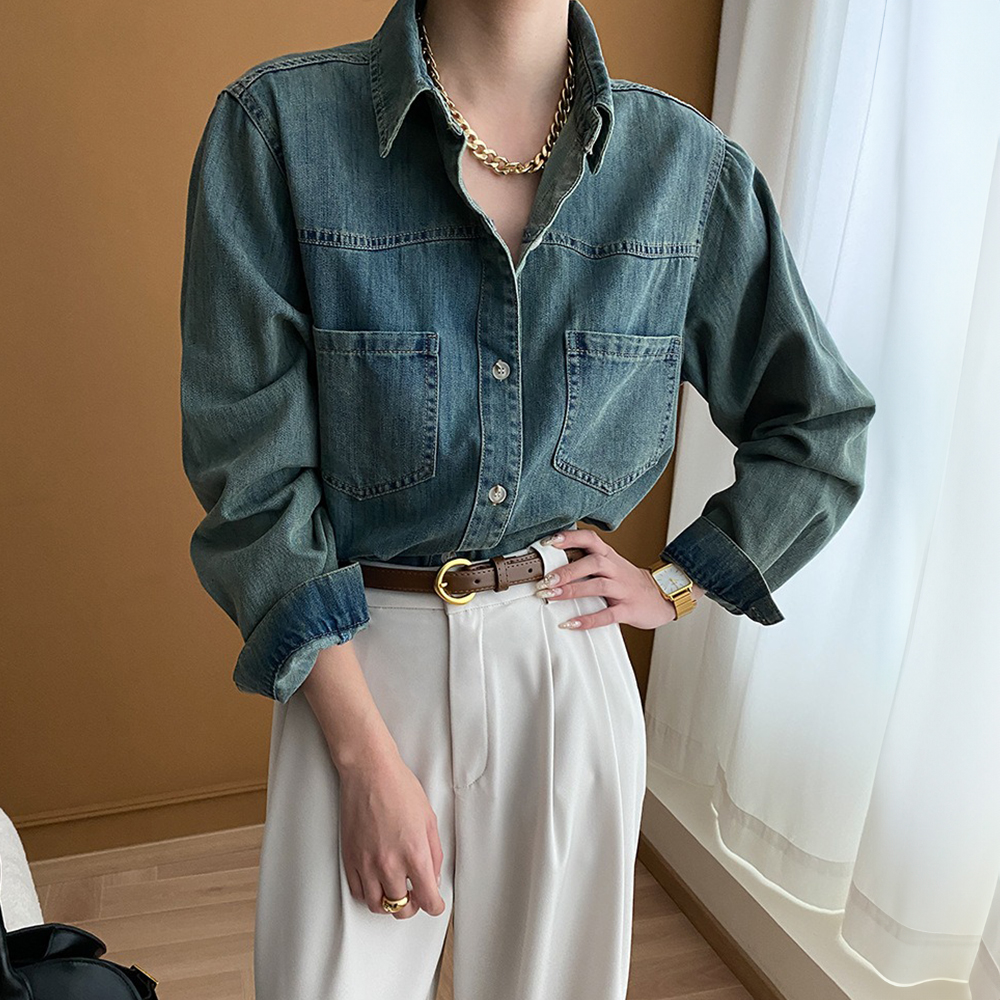 經典復古水洗牛仔襯衫