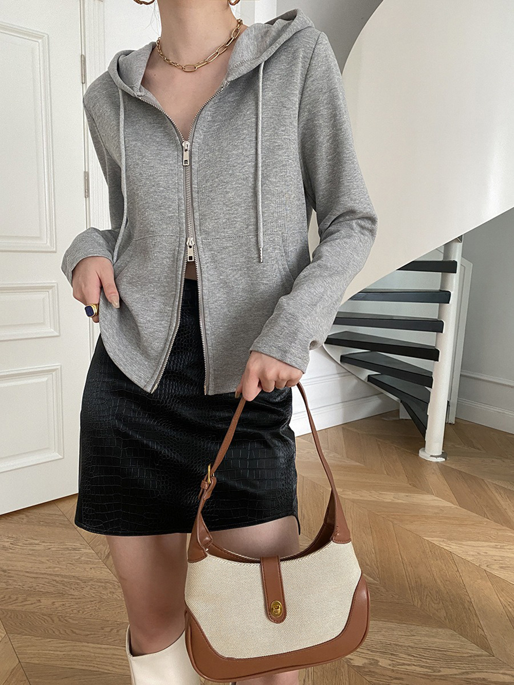 雙拉鍊設計連帽外套,evaviva,4N-ZF09176,雙拉鍊設計連帽外套,周新品優惠,NEWARRIVAL