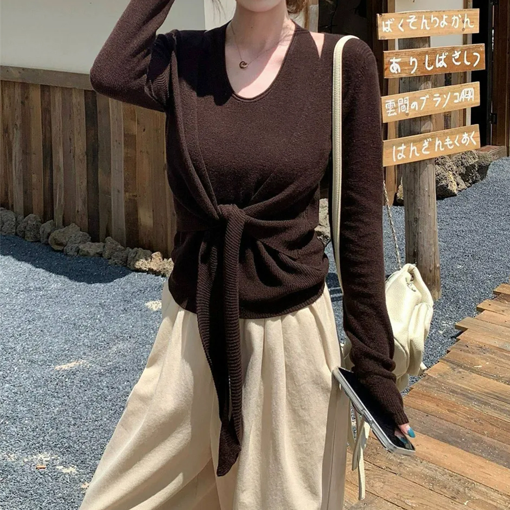 掛脖綁帶假兩件上衣