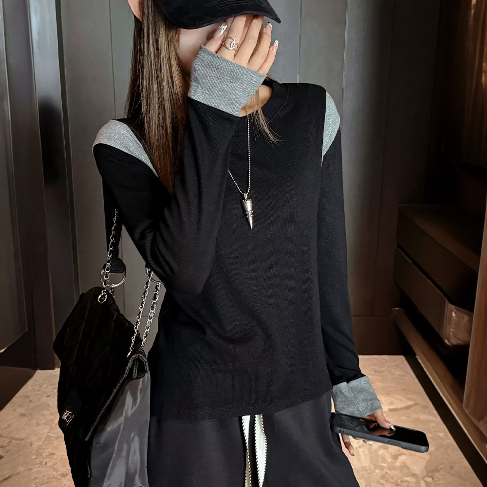 撞色設計感圓領上衣