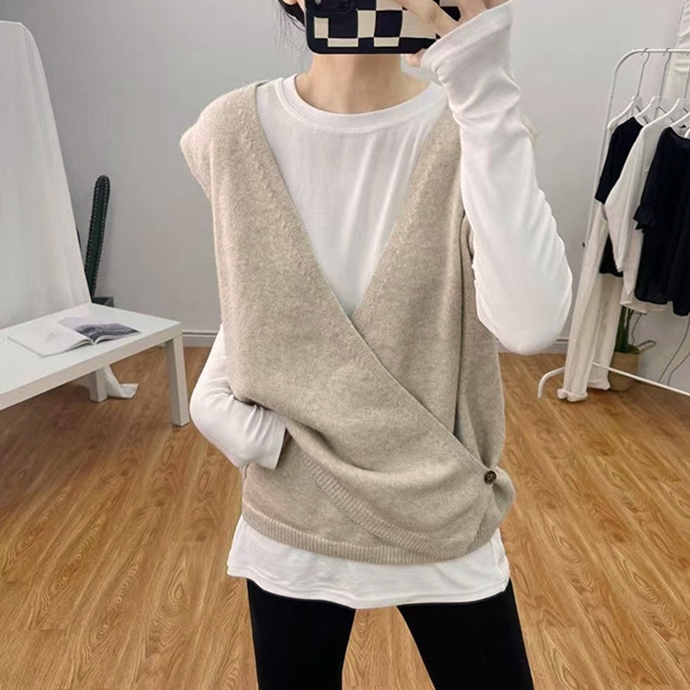 不規則針織V領背心