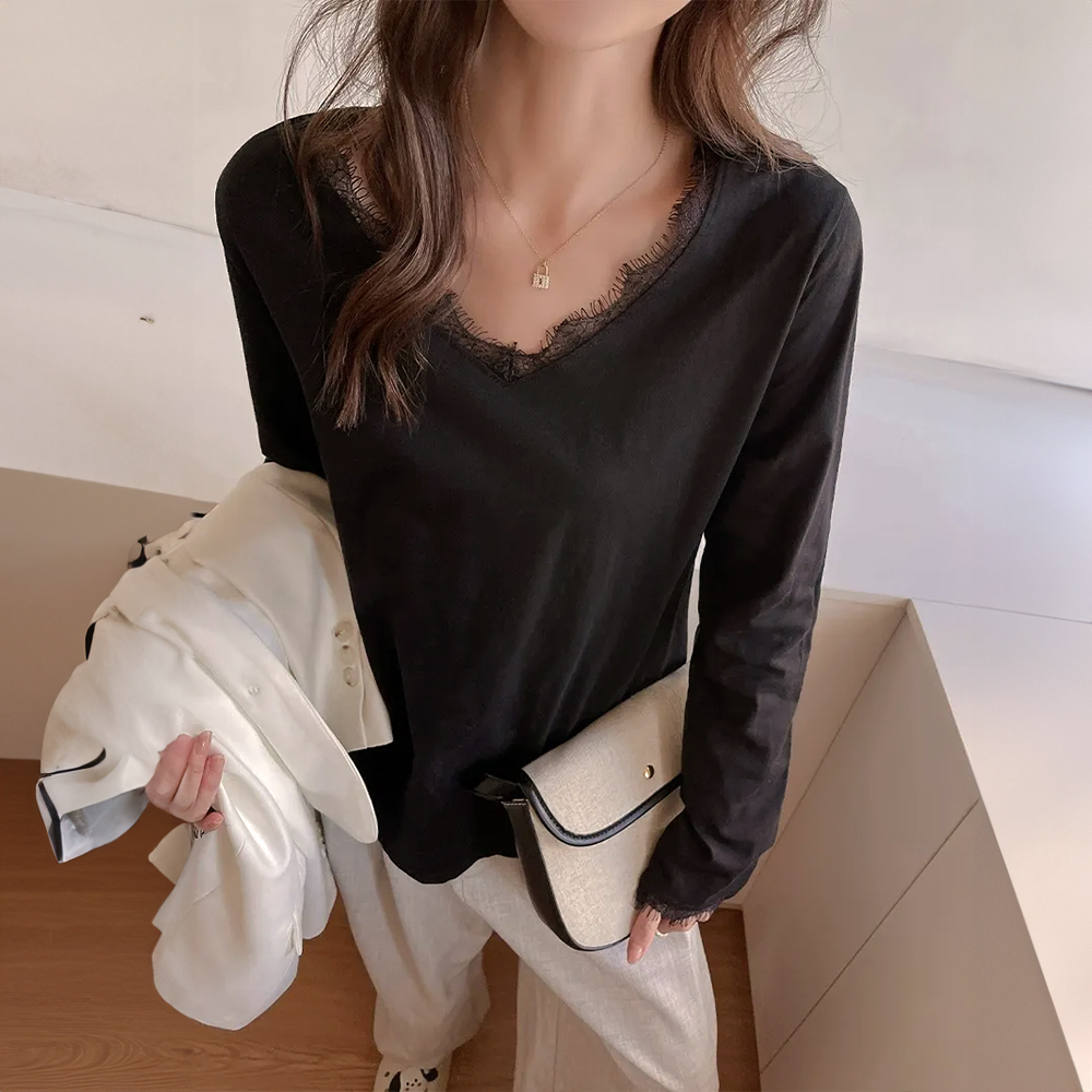 蕾絲花邊V領上衣