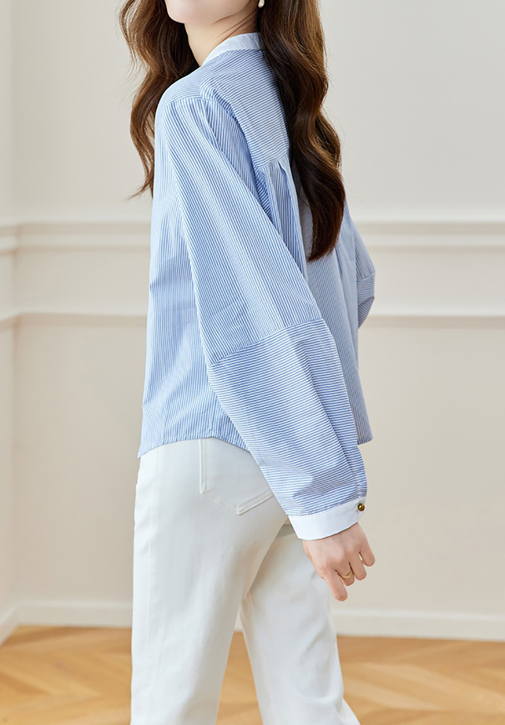 氣質藍條紋圓領襯衫,evaviva,8C-HV7408,氣質藍條紋圓領襯衫,周新品優惠,NEWARRIVAL