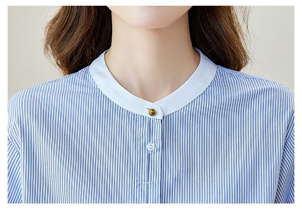 氣質藍條紋圓領襯衫,evaviva,8C-HV7408,氣質藍條紋圓領襯衫,周新品優惠,NEWARRIVAL