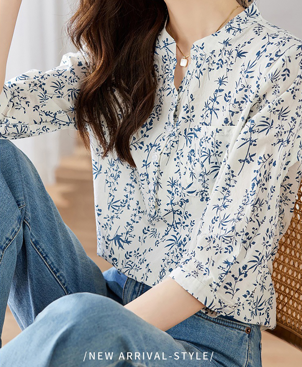 別緻小碎花七分袖襯衫,evaviva,8C-HV7409,別緻小碎花七分袖襯衫,領500,999免運