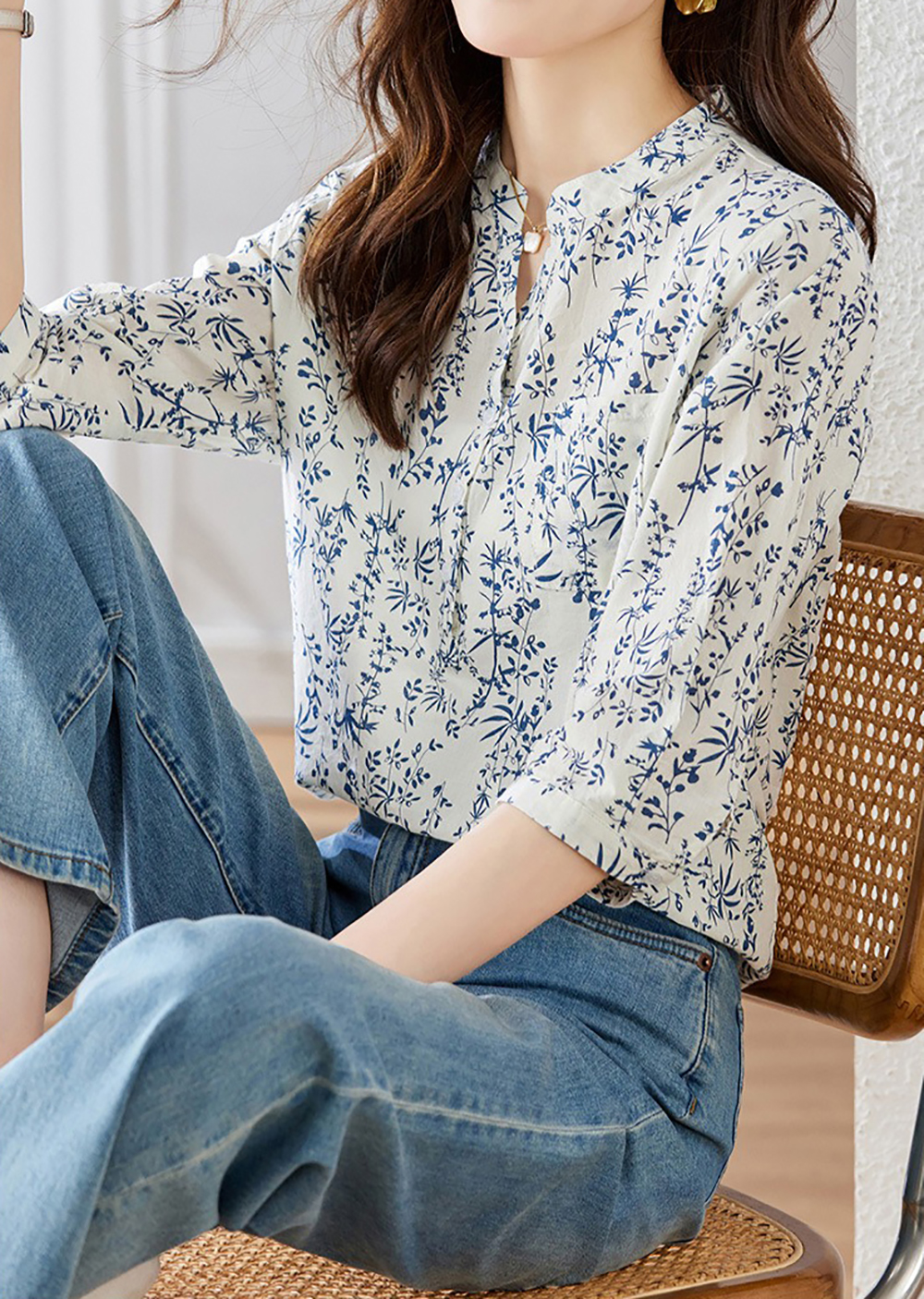 別緻小碎花七分袖襯衫,evaviva,8C-HV7409,別緻小碎花七分袖襯衫,領500,999免運