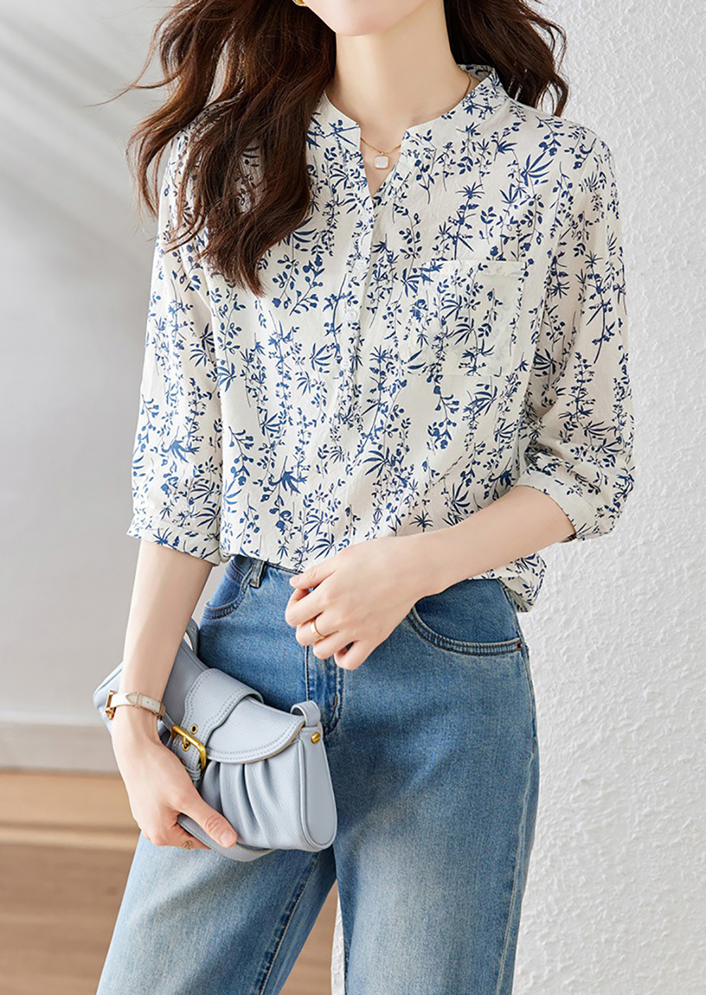 別緻小碎花七分袖襯衫,evaviva,8C-HV7409,別緻小碎花七分袖襯衫,領500,999免運