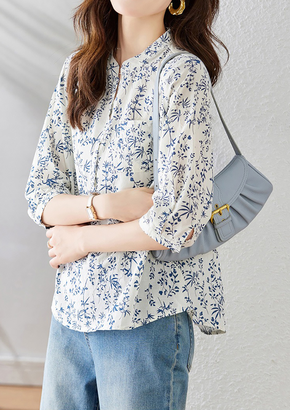 別緻小碎花七分袖襯衫,evaviva,8C-HV7409,別緻小碎花七分袖襯衫,領500,999免運