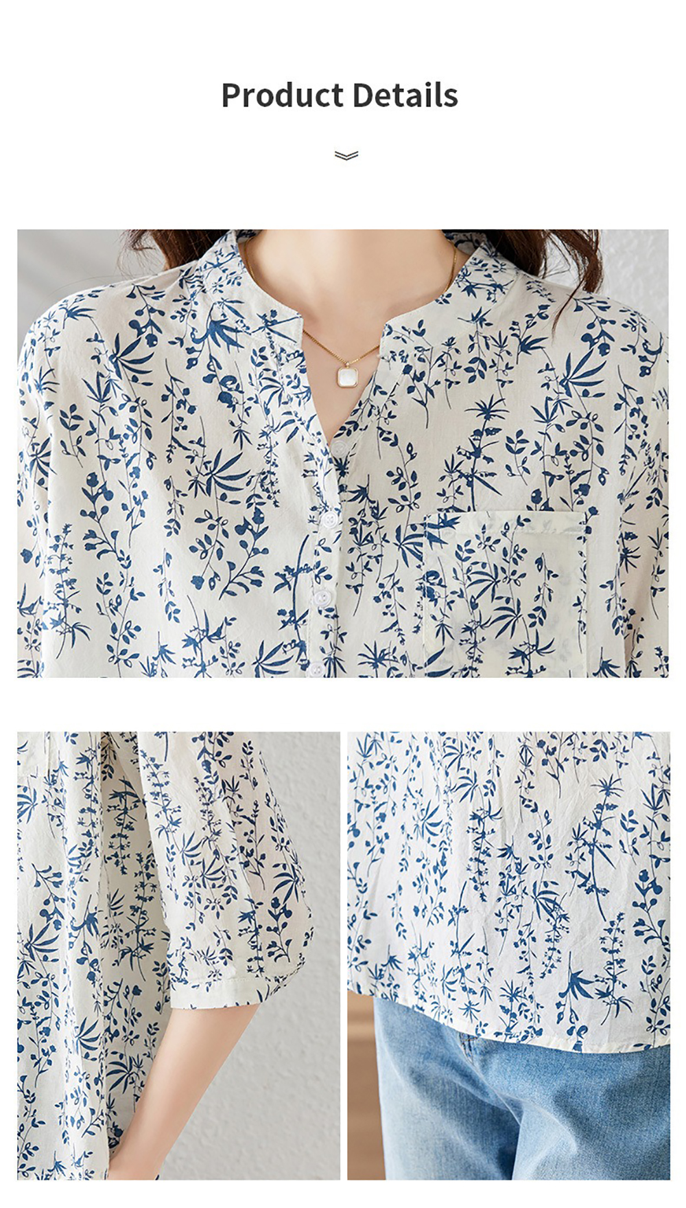 別緻小碎花七分袖襯衫,evaviva,8C-HV7409,別緻小碎花七分袖襯衫,領500,999免運