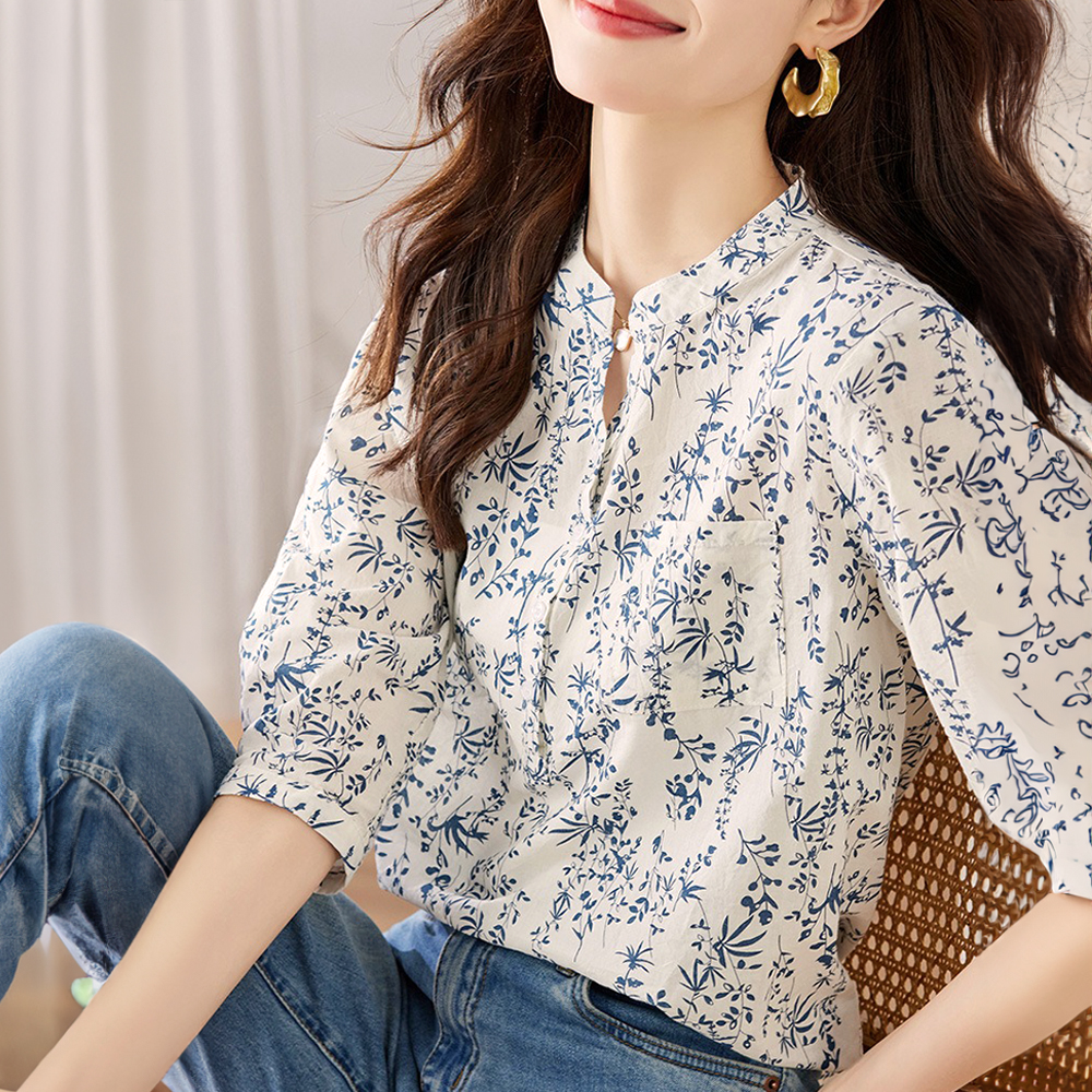 別緻小碎花七分袖襯衫