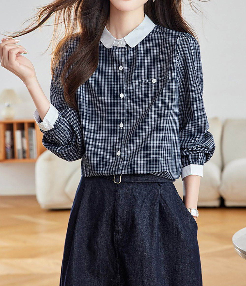 寬鬆撞色格子長袖襯衫,evaviva,8C-HV7411,寬鬆撞色格子長袖襯衫,周新品優惠,NEWARRIVAL