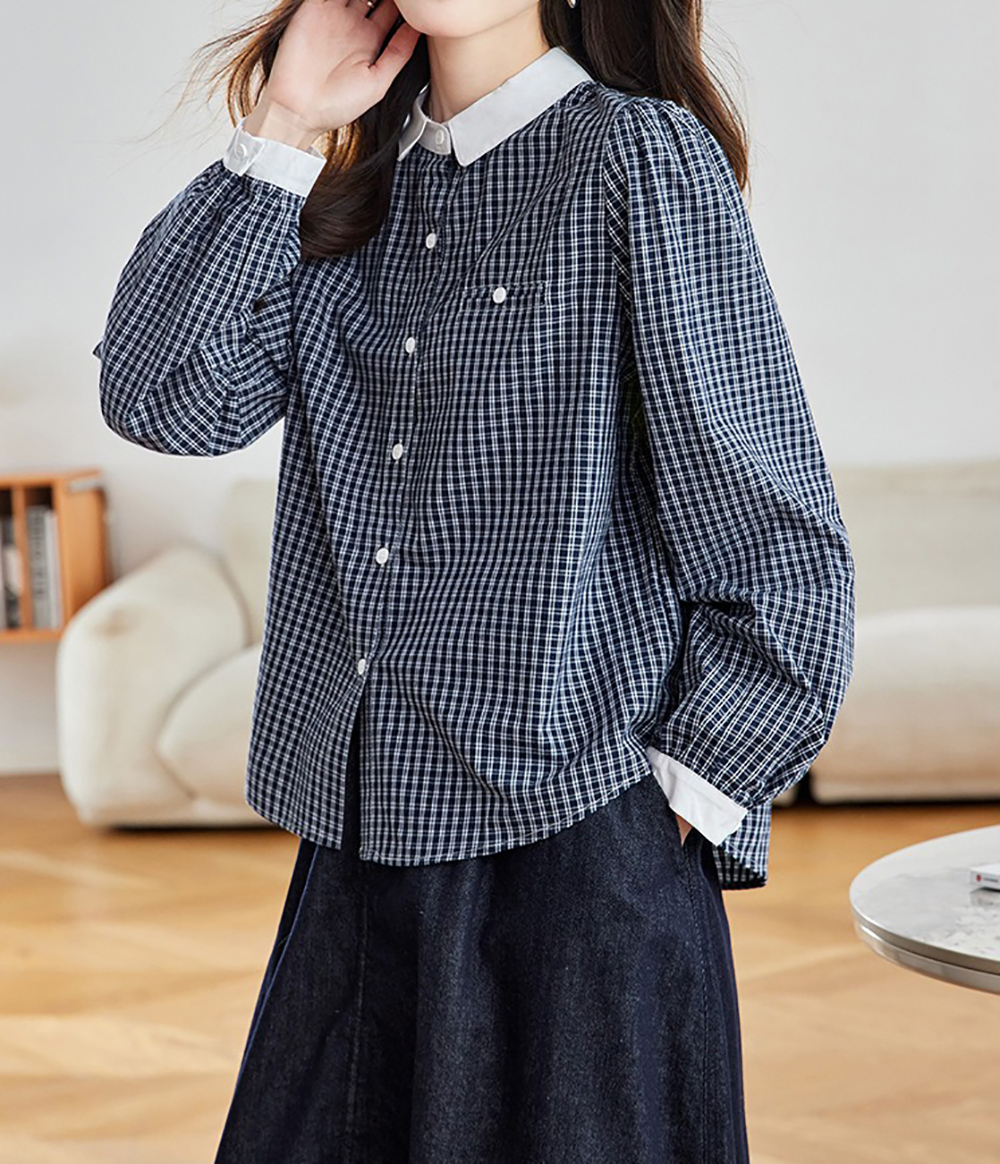 寬鬆撞色格子長袖襯衫,evaviva,8C-HV7411,寬鬆撞色格子長袖襯衫,周新品優惠,NEWARRIVAL