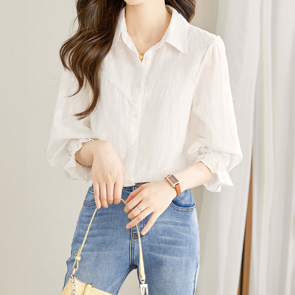 精緻刺繡純棉長袖襯衫