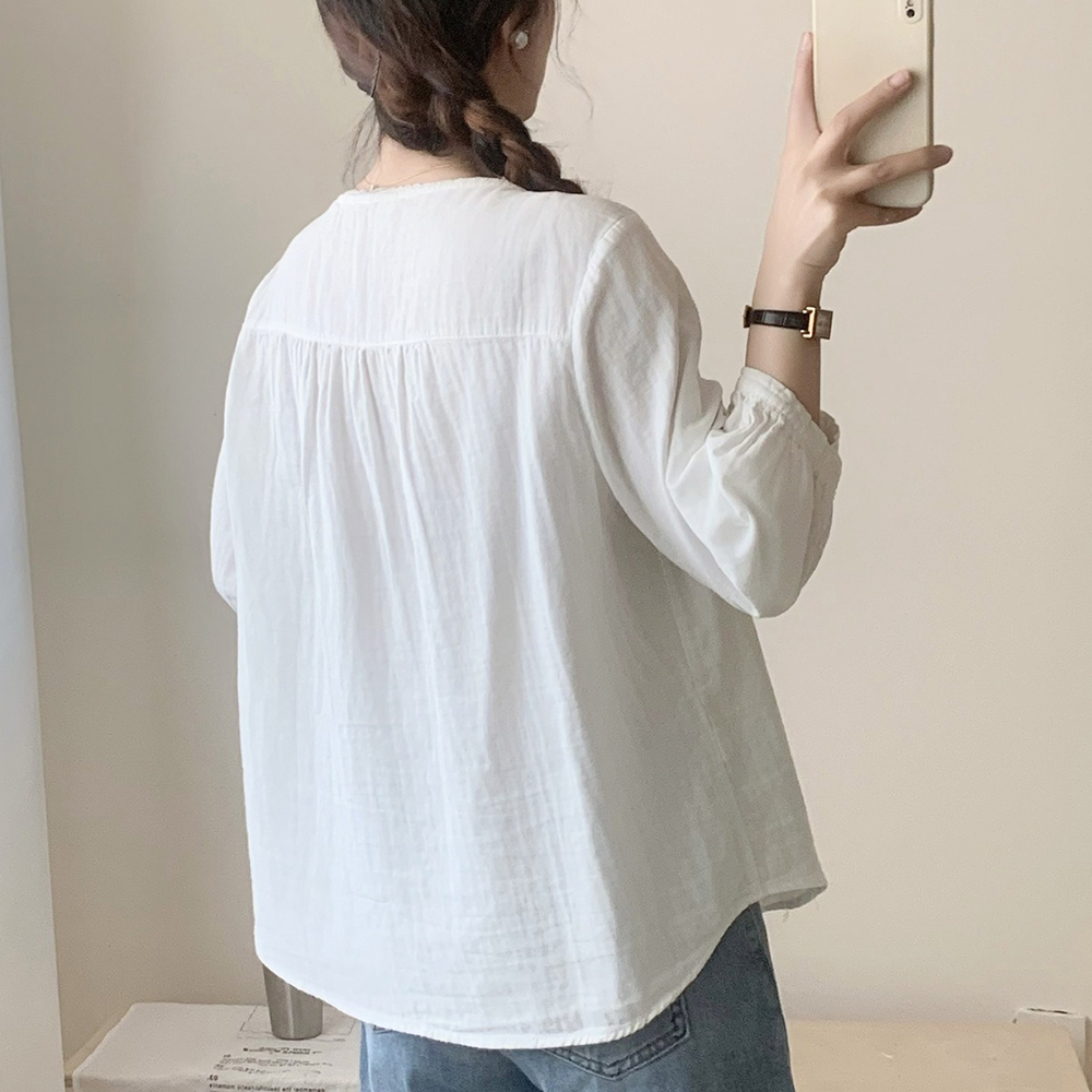 文藝風圓領七分袖襯衫,evaviva,8C-UA7404,文藝風圓領七分袖襯衫,領500,999免運