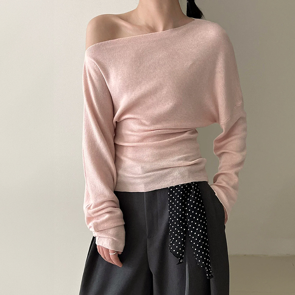 斜肩收腰修身針織上衣