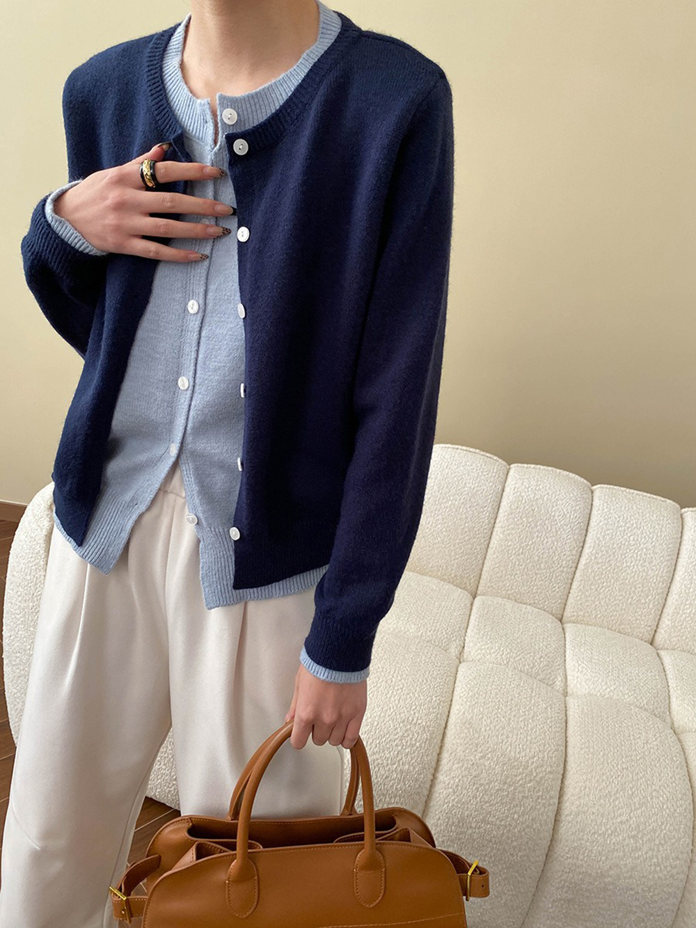 假兩件撞色開襟上衣,evaviva,4N-ZA09182,假兩件撞色開襟上衣,領500,999免運