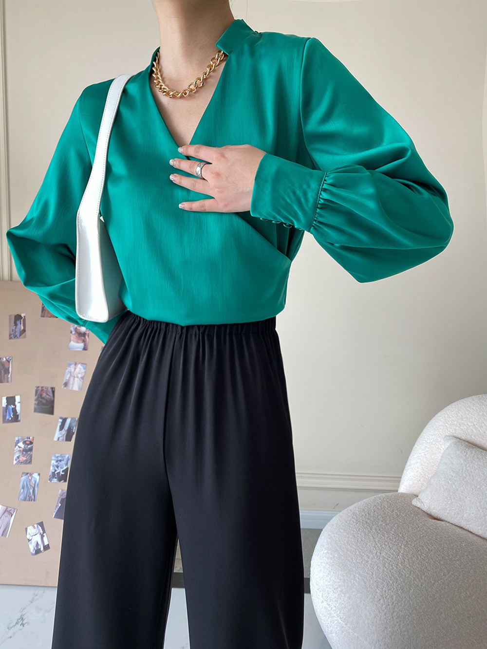 復古小立領緞面襯衫,evaviva,4N-ZA09194,復古小立領緞面襯衫,周新品優惠,NEWARRIVAL