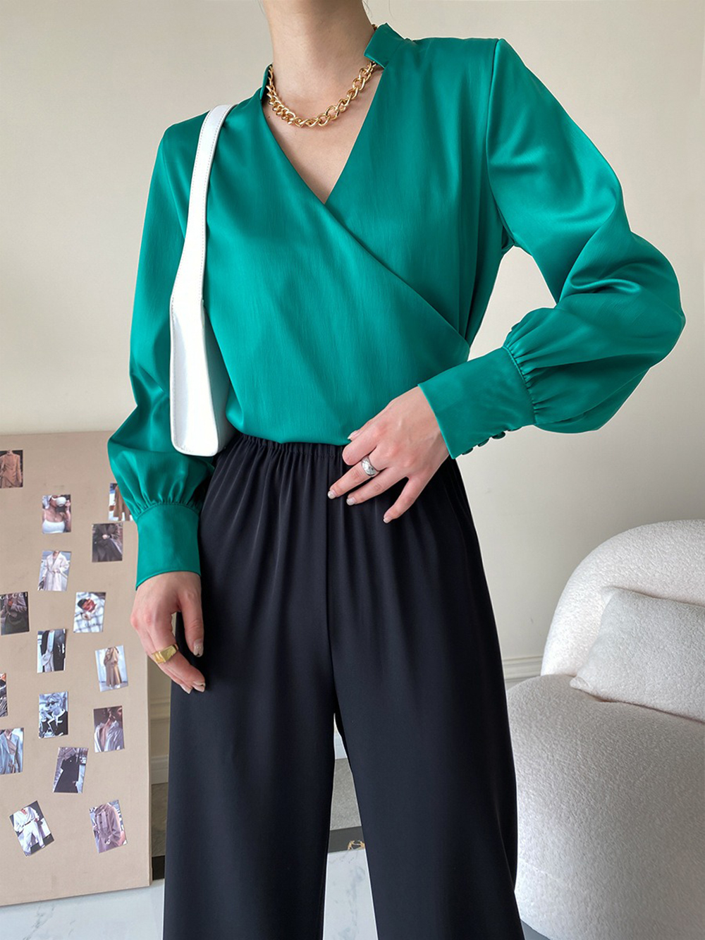 復古小立領緞面襯衫,evaviva,4N-ZA09194,復古小立領緞面襯衫,周新品優惠,NEWARRIVAL