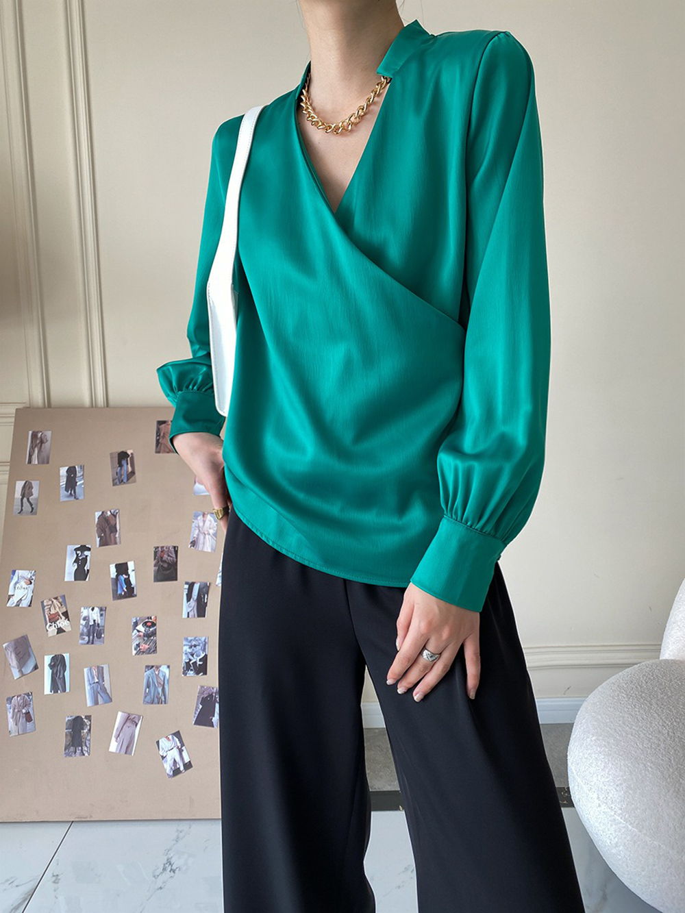 復古小立領緞面襯衫,evaviva,4N-ZA09194,復古小立領緞面襯衫,周新品優惠,NEWARRIVAL