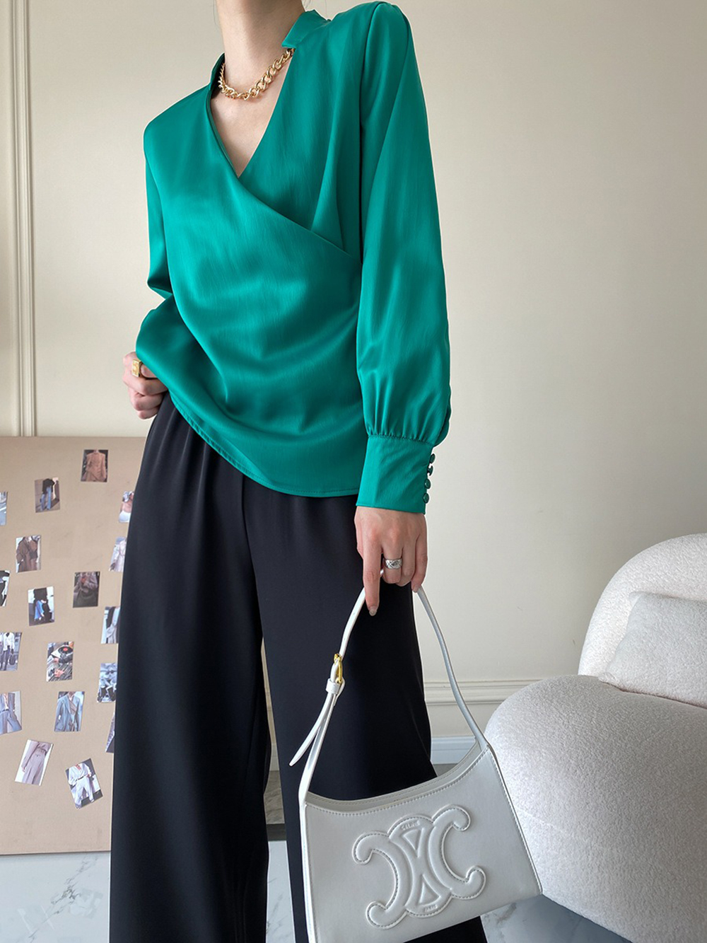 復古小立領緞面襯衫,evaviva,4N-ZA09194,復古小立領緞面襯衫,周新品優惠,NEWARRIVAL