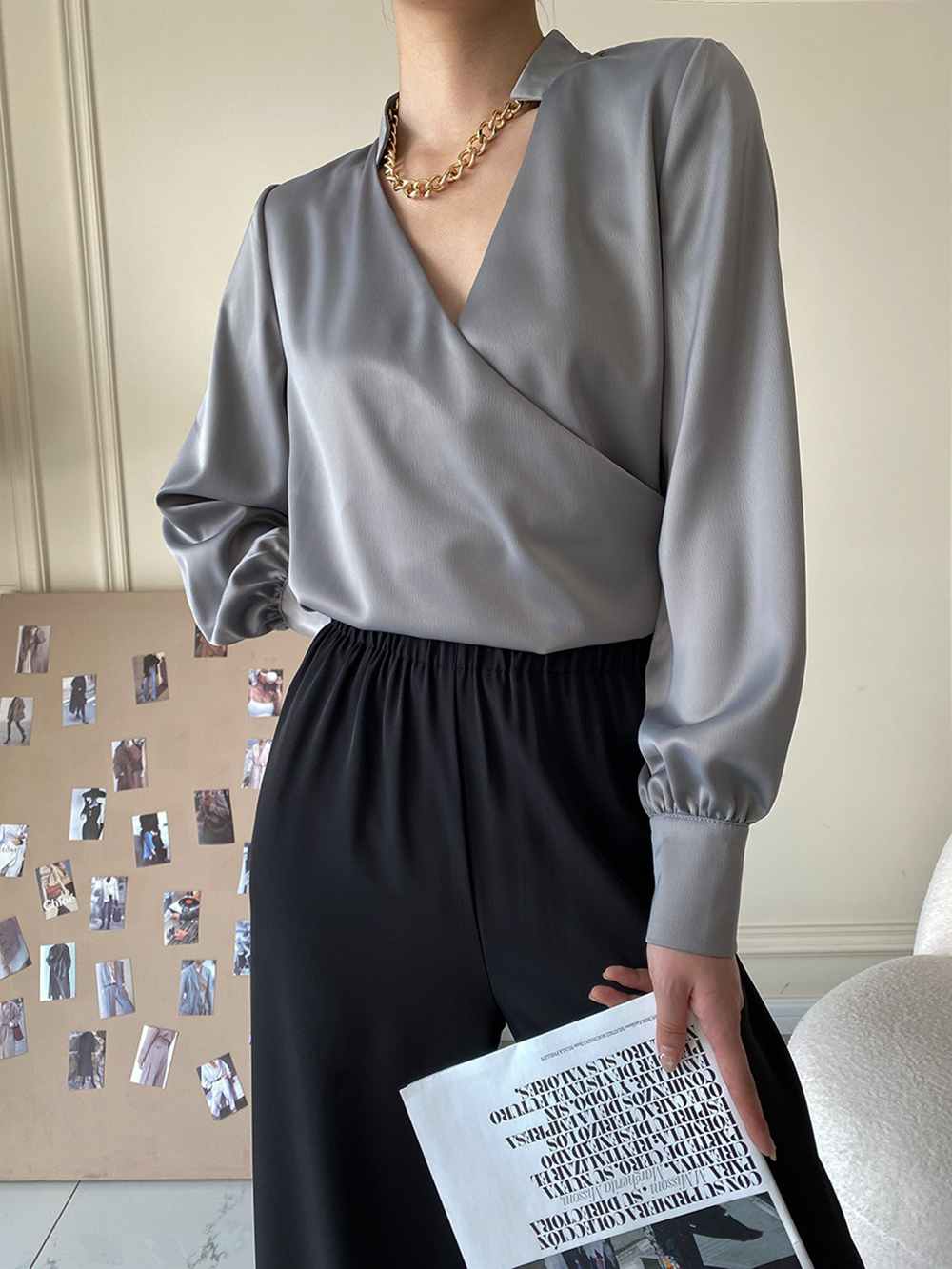 復古小立領緞面襯衫,evaviva,4N-ZA09194,復古小立領緞面襯衫,周新品優惠,NEWARRIVAL