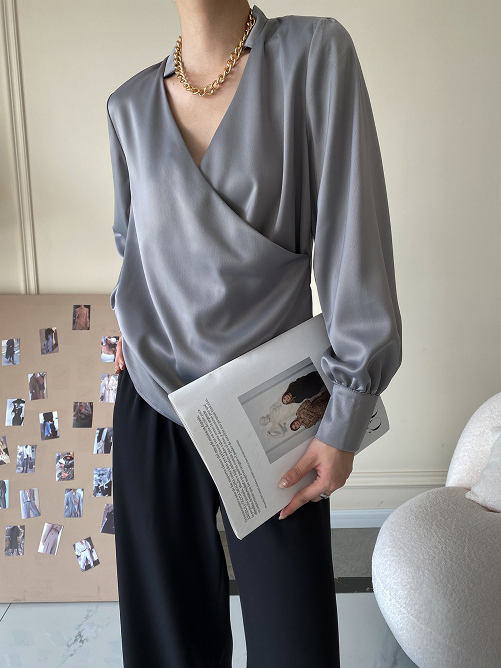 復古小立領緞面襯衫,evaviva,4N-ZA09194,復古小立領緞面襯衫,周新品優惠,NEWARRIVAL