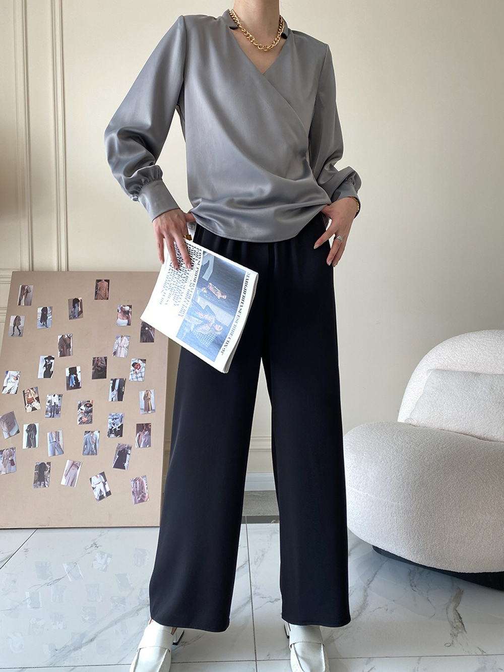 復古小立領緞面襯衫,evaviva,4N-ZA09194,復古小立領緞面襯衫,周新品優惠,NEWARRIVAL