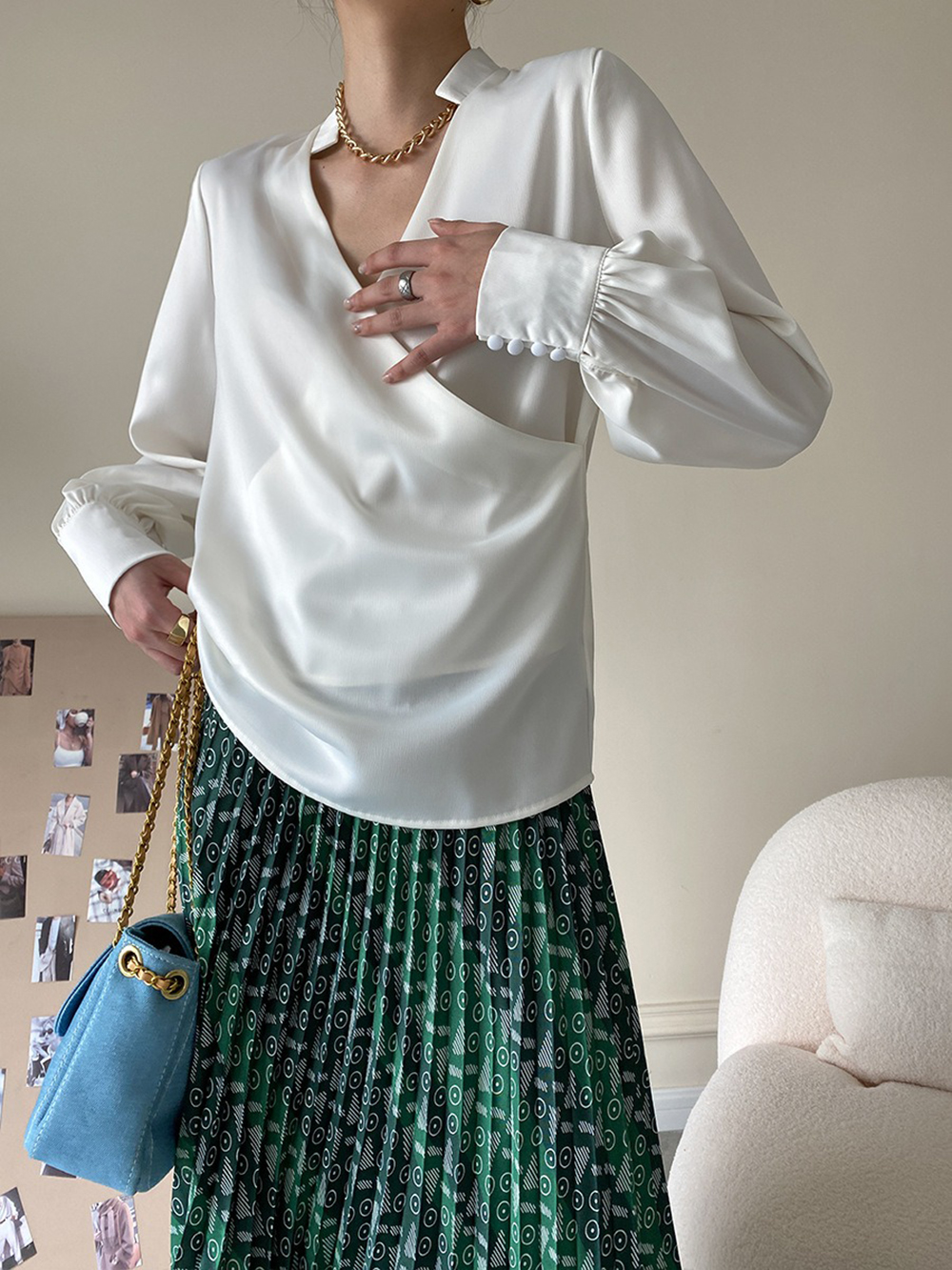 復古小立領緞面襯衫,evaviva,4N-ZA09194,復古小立領緞面襯衫,周新品優惠,NEWARRIVAL