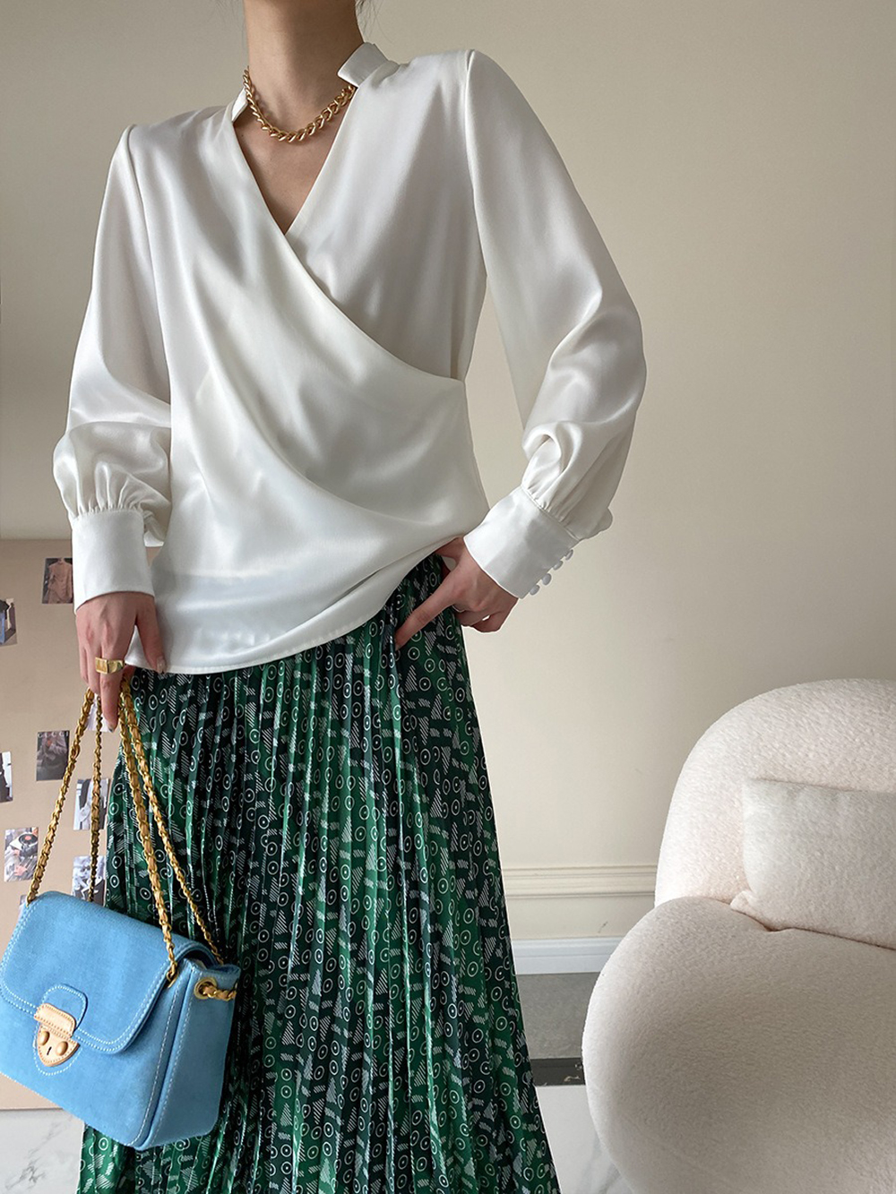 復古小立領緞面襯衫,evaviva,4N-ZA09194,復古小立領緞面襯衫,周新品優惠,NEWARRIVAL